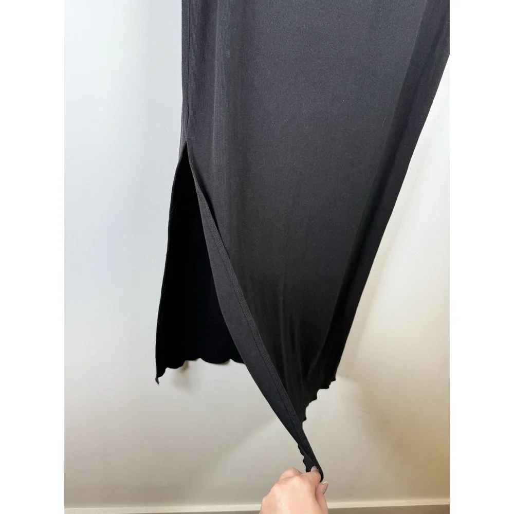 Madden Girl Maxi Skirt Large Black Split Ribbed Pull On Elastic Waist Body Con L